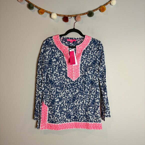 NWT Lilly Pulitzer Ocean Cove Tunic Top Oyster Bay Blue Krillin It - Picture 2 of 6